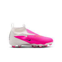 Nike Phantom 6 High Academy Gras / Kunstgras Voetbalschoenen (MG) Kids Wit Felroze Zwart