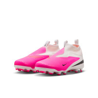 Nike Phantom 6 High Academy Gras / Kunstgras Voetbalschoenen (MG) Kids Wit Felroze Zwart