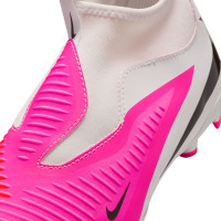 Nike Phantom 6 High Academy Gras / Kunstgras Voetbalschoenen (MG) Kids Wit Felroze Zwart