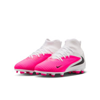 Nike Phantom 6 High Club Gras / Kunstgras Voetbalschoenen (MG) Kids Wit Felroze Zwart