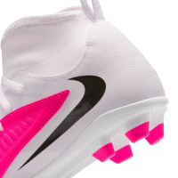 Nike Phantom 6 High Club Gras / Kunstgras Voetbalschoenen (MG) Kids Wit Felroze Zwart