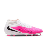 Nike Phantom 6 High Academy Gras / Kunstgras Voetbalschoenen (MG) Wit Felroze Zwart