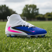 Nike Phantom 6 High Club Gras / Kunstgras Voetbalschoenen (MG) Kids Blauw Wit Felroze