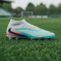 Nike Phantom 6 High Academy Grass/Artificial Grass Football Boots (MG) Silver Turquoise Orange Blue