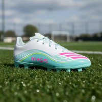 adidas F50 Messi Club Grass/Artificial Grass Football Boots (MG) Kids White Turquoise Pink