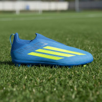 adidas F50 League Veterloze Gras / Kunstgras Voetbalschoenen (MG) Kids Blauw Neongeel