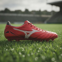 Mizuno Morelia Neo IV Pro Gras Voetbalschoenen (FG) Rood Zilver Zwart