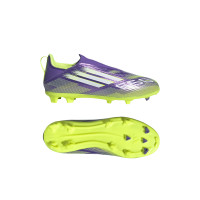 adidas F50 League Veterloze Gras / Kunstgras Voetbalschoenen (MG) Kids Paars Wit Neongeel