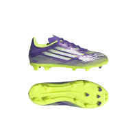 adidas F50 League Gras / Kunstgras Voetbalschoenen (MG) Kids Paars Wit Neongeel