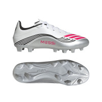 adidas F50 Messi Club Gras / Kunstgras Voetbalschoenen (MG) Wit Zilver Rood