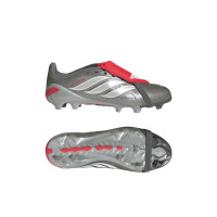 adidas Predator League FT Gras Voetbalschoenen (FG) Kids Donkergrijs Wit Zilver Rood