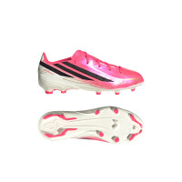 adidas F50 Hyperfast League Gras Voetbalschoenen (FG) Kids Felroze Zwart Goud Wit