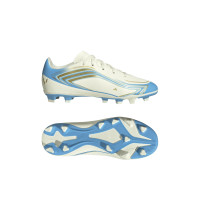 adidas F50 Messi Club Gras / Kunstgras Voetbalschoenen (MG) Kids Wit Lichtblauw Goud
