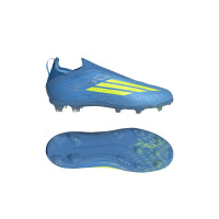 adidas F50 Elite Veterloze Gras Voetbalschoenen (FG) Kids Blauw Neongeel