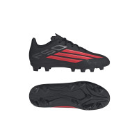 adidas F50 Club Gras / Kunstgras Voetbalschoenen (MG) Kids Zwart Rood Donkergrijs
