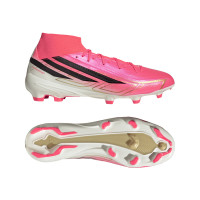 adidas F50 Hyperfast League Mid Gras Voetbalschoenen (FG) Felroze Zwart Goud Wit