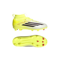 adidas F50 League Mid Gras / Kunstgras Voetbalschoenen (MG) Kids Neongeel Zwart Rood