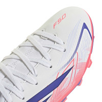 adidas F50 Hyperfast Club Mid Gras / Kunstgras Voetbalschoenen (MG) Kids Wit Paars Roze
