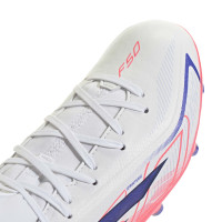 adidas F50 Hyperfast League Mid Gras Voetbalschoenen (FG) Kids Wit Paars Roze