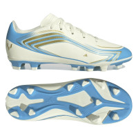 adidas F50 Messi Club Grass/Artificial Grass Football Boots (MG) Kids White Light Blue Gold