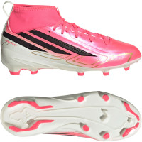 adidas F50 Hyperfast League Mid Gras Voetbalschoenen (FG) Kids Felroze Zwart Goud Wit