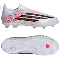 adidas F50 Lamine Yamal League Sans Lacets Gazon Naturel Artificiel Chaussures de Foot (MG) Enfants Blanc Rouge Vif Noir