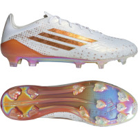 adidas F50 Salah Elite Gazon Naturel Chaussures de Foot (FG) Blanc Doré Orange