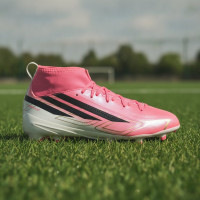 adidas F50 Hyperfast League Mid Gras Voetbalschoenen (FG) Kids Felroze Zwart Goud Wit