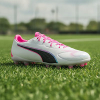 PUMA King 20 Match Gras / Kunstgras Voetbalschoenen (MG) Wit Felroze Blauw Geel