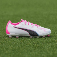 PUMA King 20 Match Gras / Kunstgras Voetbalschoenen (MG) Kids Wit Felroze Blauw Geel