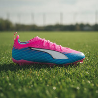 PUMA Ultra 6 Pro Gras / Kunstgras Voetbalschoenen (MG) Kids Felroze Blauw Geel