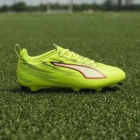 PUMA Ultra 6 Play Grass/Artificial Grass Football Boots (MG) Kids Neon Yellow Red Black