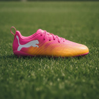 PUMA Future 9 Play Gras / Kunstgras Voetbalschoenen (MG) Kids Felroze Blauw Geel