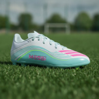 adidas F50 Messi League Grass/Artificial Grass Football Boots (MG) Kids White Turquoise Pink