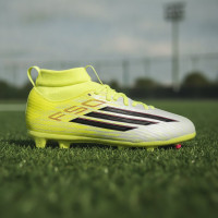 adidas F50 League Mid Gras / Kunstgras Voetbalschoenen (MG) Kids Neongeel Zwart Rood