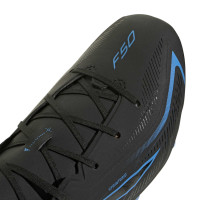 adidas F50 Hyperfast League Gras Voetbalschoenen (FG) Kids Zwart Zwart Blauw