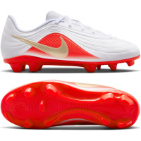 Nike Tiempo Maestro Club Gazon Naturel Artificiel Chaussures de Foot (MG) Enfants Blanc Rouge Vif Doré