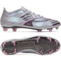 Under Armour Shadow Elite 4 Mach Gras Voetbalschoenen (FG) Grijs Zwart Roze