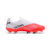 PUMA Ultra 7 Match Laceless Grass/Artificial Grass Football Boots (MG) Kids White Bright Red Black