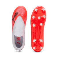 PUMA Ultra 7 Match Laceless Grass/Artificial Grass Football Boots (MG) Kids White Bright Red Black