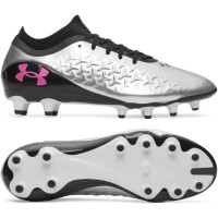 Under Armour Magnetico Pro 6 Gazon Naturel Chaussures de Foot (FG) Noir Metallic Silver Rose Vif