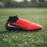 Nike Phantom 6 High Elite Gras Voetbalschoenen (FG) Zwart Felrood Goud