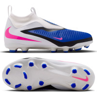 Nike Phantom 6 High Academy Gras / Kunstgras Voetbalschoenen (MG) Kids Blauw Wit Felroze