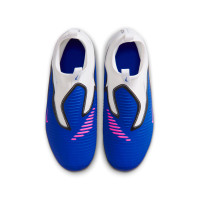 Nike Phantom 6 High Academy Gras / Kunstgras Voetbalschoenen (MG) Kids Blauw Wit Felroze