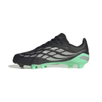 adidas Predator League Gras Voetbalschoenen (FG) Kids Zwart Zilver Mintgroen
