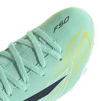 adidas F50 Hyperfast Club Mid Grass/Artificial Grass Football Boots (MG) Kids Mint Green Black White
