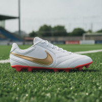 Nike Tiempo Ligera Pro Gras Voetbalschoenen (FG) Wit Goud Felrood