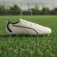 PUMA King 20 Match Grass/Artificial Grass Football Boots (MG) Kids Off White Black Red