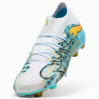 PUMA Future 9 Ultimate Playmaker Gras Voetbalschoenen (FG) Wit Vibrant Blue Sun Stream Lichtblauw