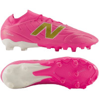 New Balance Tekela V5 Team Low Gras Voetbalschoenen (FG) Felroze Wit Goud